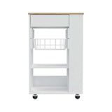 Sleek White and Light Oak Portable Kitchen Cart - Homeroots - Flyclothing LLC