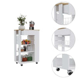 Sleek White and Light Oak Portable Kitchen Cart - Homeroots - Flyclothing LLC