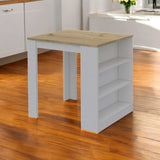 Stylish White and Pine Kitchen Counter and Dining Table Combination - Homeroots - Flyclothing LLC