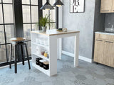 Stylish White and Pine Kitchen Counter and Dining Table Combination - Homeroots - Flyclothing LLC