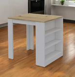 Stylish White and Pine Kitchen Counter and Dining Table Combination - Homeroots - Flyclothing LLC