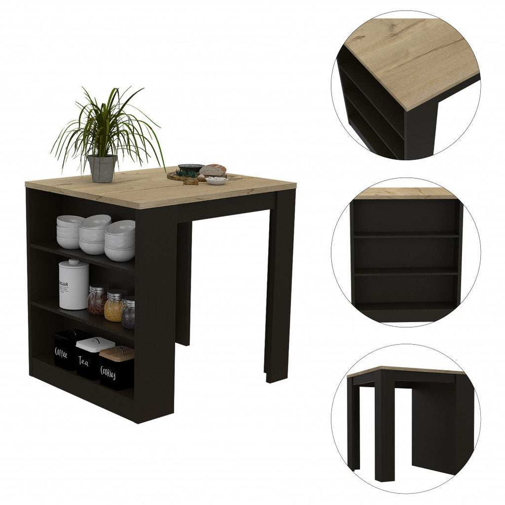 Stylish Black Wengue and Pine Kitchen Counter and Dining Table Combination - Homeroots - Flyclothing LLC