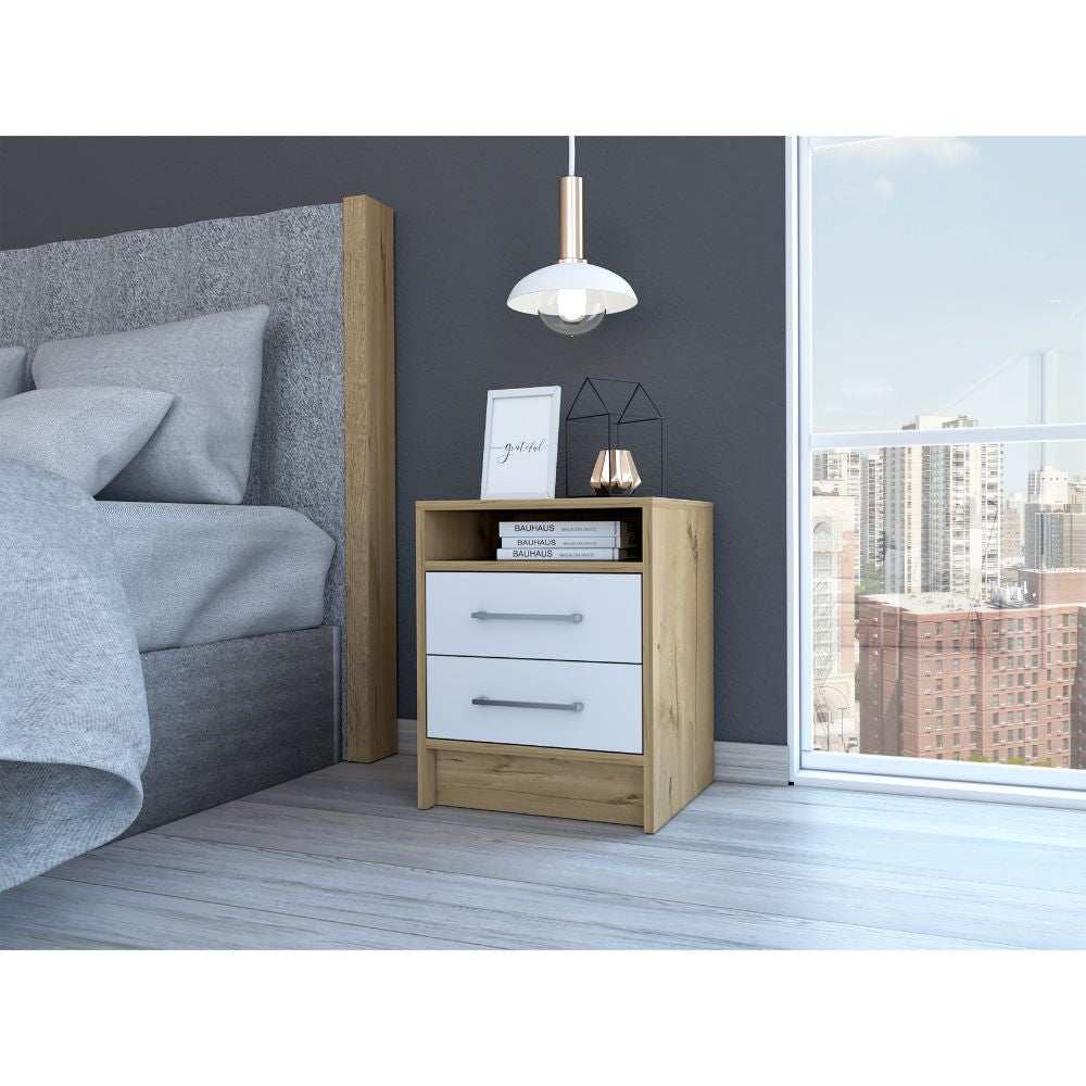 Sophisticated and Stylish White and Light Oak Nightstand - Homeroots - Flyclothing LLC