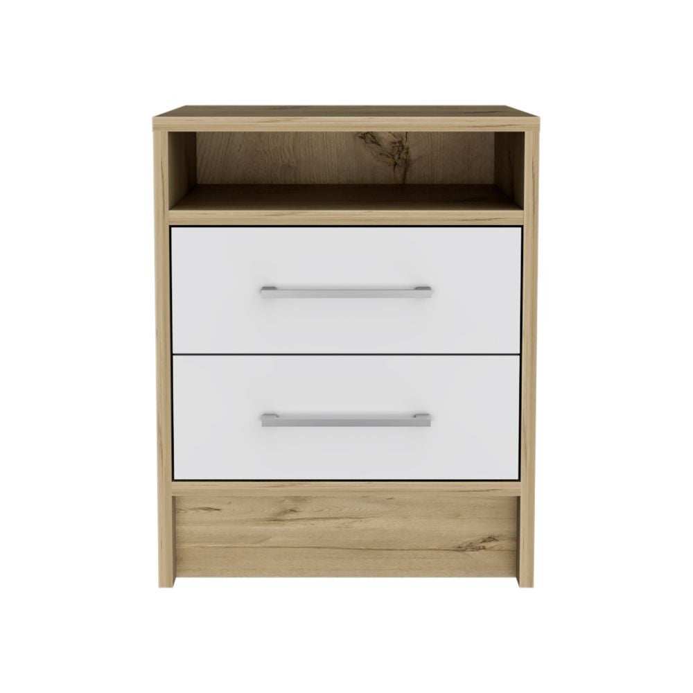Sophisticated and Stylish White and Light Oak Nightstand - Homeroots - Flyclothing LLC