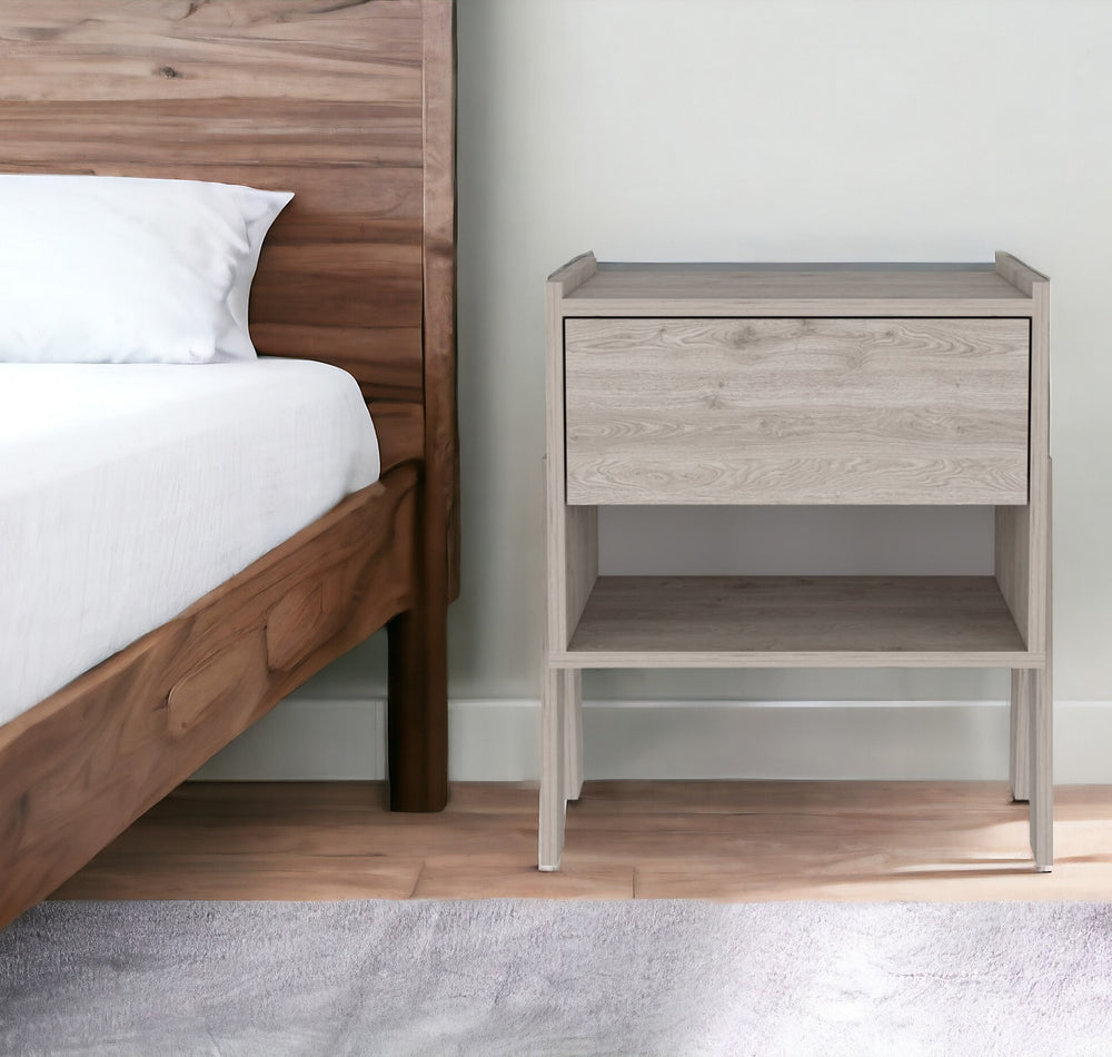 22" Light Gray One Drawer Faux Wood Nightstand - Homeroots - Flyclothing LLC