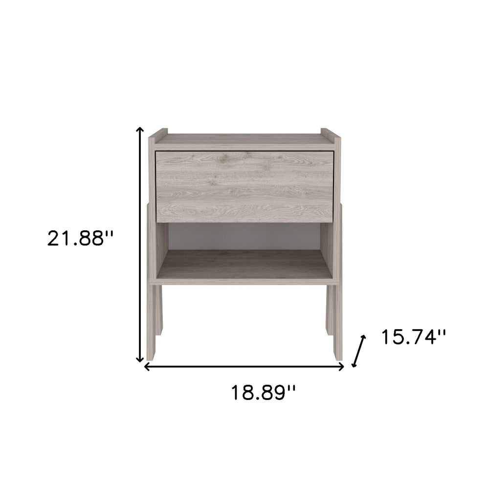 22" Light Gray One Drawer Faux Wood Nightstand - Homeroots - Flyclothing LLC