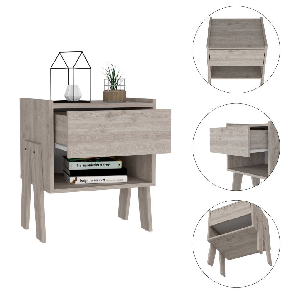 22" Light Gray One Drawer Faux Wood Nightstand - Homeroots - Flyclothing LLC