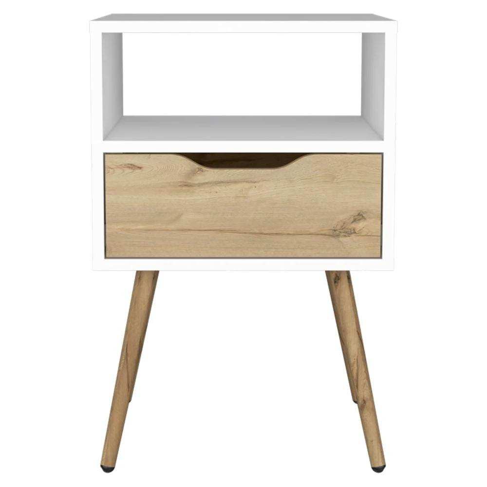 Modern White and Light Oak Bedroom Nightstand - Homeroots - Flyclothing LLC