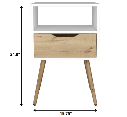 Modern White and Light Oak Bedroom Nightstand - Homeroots - Flyclothing LLC