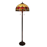 62" Brown Two Light Traditional Shaped Floor Lamp With Red Flowers Stained Glass Dome Shade - Homeroots - Flyclothing LLC
