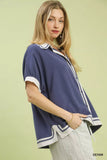 Umgee Linen Button Front Top with Contrast Piping - Trendsi - Flyclothing LLC