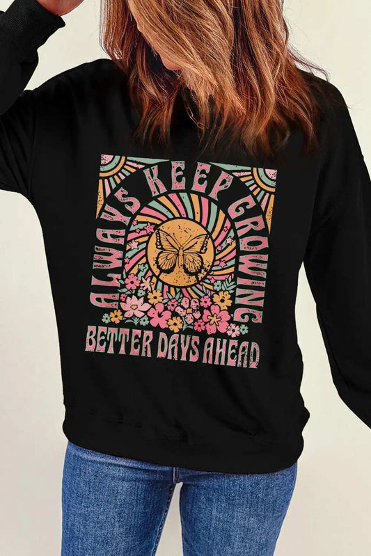 Graphic Round Neck Long Sleeve Sweatshirt - Trendsi - Flyclothing LLC