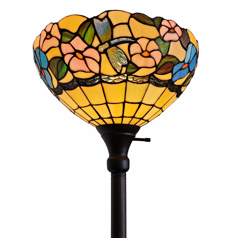 70" Brown Traditional Shaped Floor Lamp With Green And Brown Tiffany Glass Bowl Shade - Homeroots - Flyclothing LLC