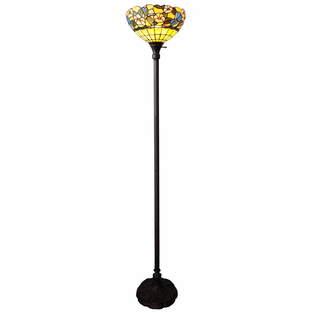 70" Brown Traditional Shaped Floor Lamp With Green And Brown Tiffany Glass Bowl Shade - Homeroots - Flyclothing LLC
