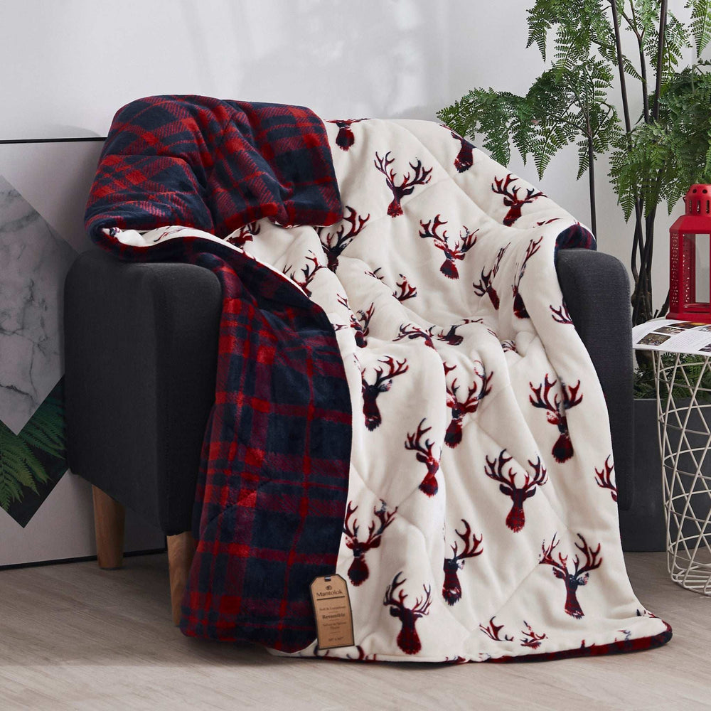Deer Head Red Navy Printed Velvet and Velvet Throw Blanket - Homeroots - Flyclothing LLC