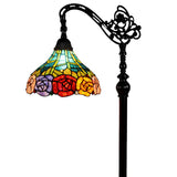 74" Brown Traditional Shaped Floor Lamp With Blue Red And Yellow Flowers Stained Glass Dome Shade - Homeroots - Flyclothing LLC
