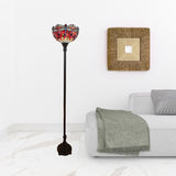 69" Brown Traditional Shaped Floor Lamp With Red Yellow And Brown Dragonfly Stained Glass Dome Shade - Homeroots - Flyclothing LLC