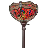 69" Brown Traditional Shaped Floor Lamp With Red Yellow And Brown Dragonfly Stained Glass Dome Shade - Homeroots - Flyclothing LLC