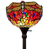 69" Brown Traditional Shaped Floor Lamp With Red Yellow And Brown Dragonfly Stained Glass Dome Shade - Homeroots - Flyclothing LLC