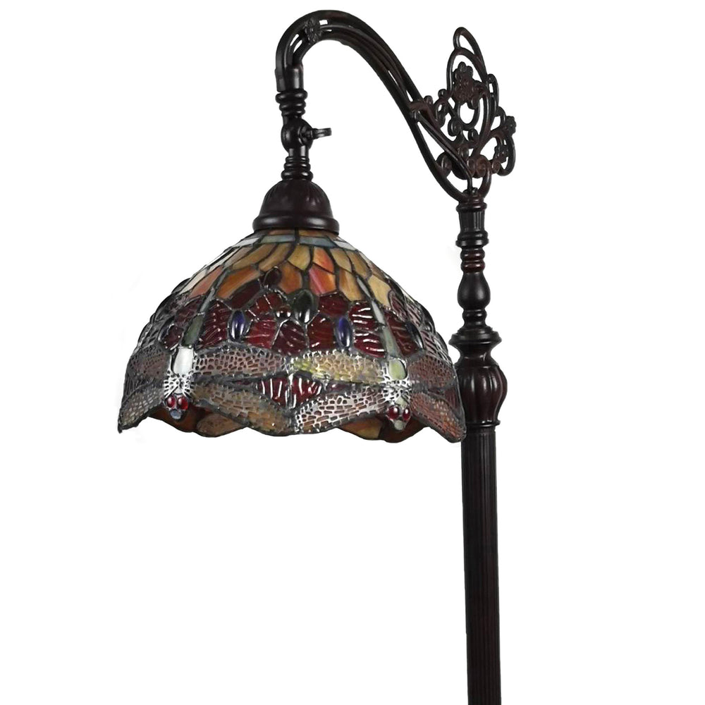 61" Brown Traditional Shaped Floor Lamp With Red Yellow And Brown Stained Glass Dome Shade - Homeroots - Flyclothing LLC