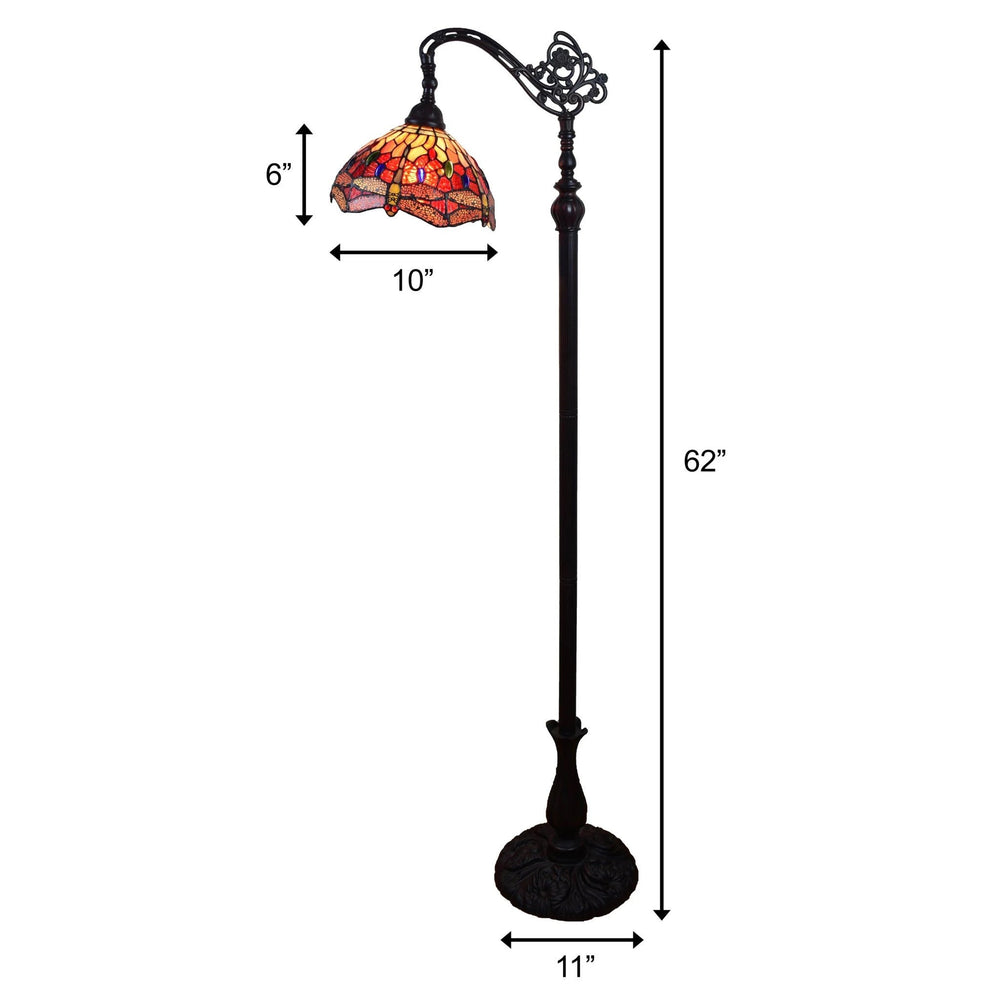 61" Brown Traditional Shaped Floor Lamp With Red Yellow And Brown Stained Glass Dome Shade - Homeroots - Flyclothing LLC