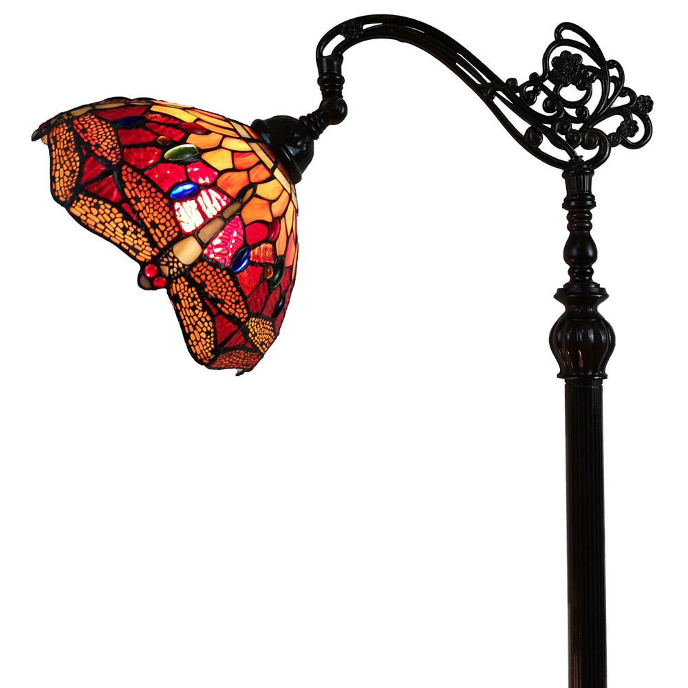 61" Brown Traditional Shaped Floor Lamp With Red Yellow And Brown Stained Glass Dome Shade - Homeroots - Flyclothing LLC