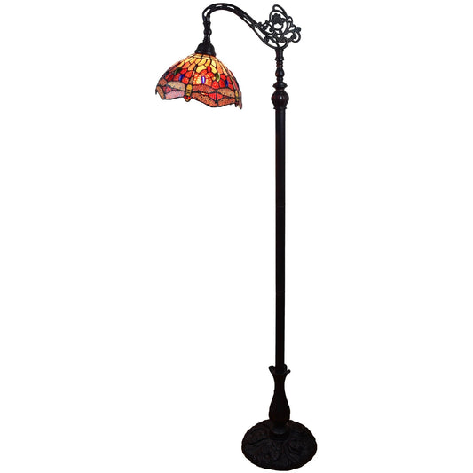 61" Brown Traditional Shaped Floor Lamp With Red Yellow And Brown Stained Glass Dome Shade - Homeroots