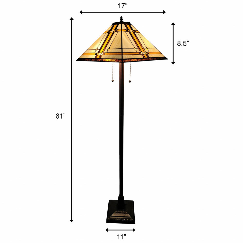 62" Brown Two Lights Traditional Shaped Floor Lamp With Brown And White Stained Glass Cone Shade - Homeroots - Flyclothing LLC