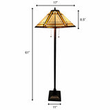 62" Brown Two Lights Traditional Shaped Floor Lamp With Brown And White Stained Glass Cone Shade - Homeroots - Flyclothing LLC