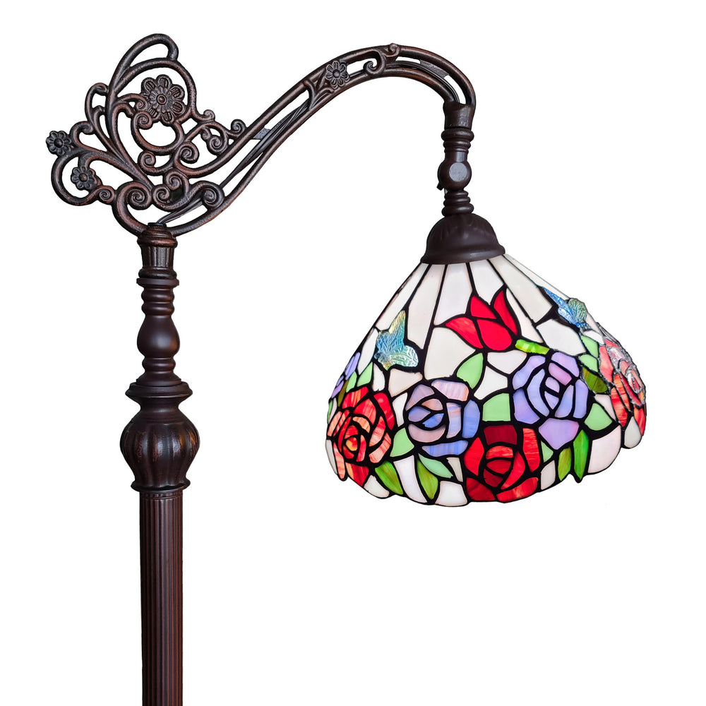 72" Brown Traditional Shaped Floor Lamp With White And Red Stained Glass Bowl Shade - Homeroots