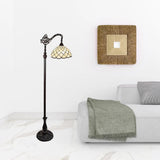 62" Brown Traditional Shaped Floor Lamp With White Stained Glass Bowl Shade - Homeroots