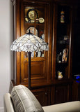 62" Brown Two Light Torchiere Floor Lamp With White Fleur De Lis Stained Glass Dome Shade - Homeroots - Flyclothing LLC