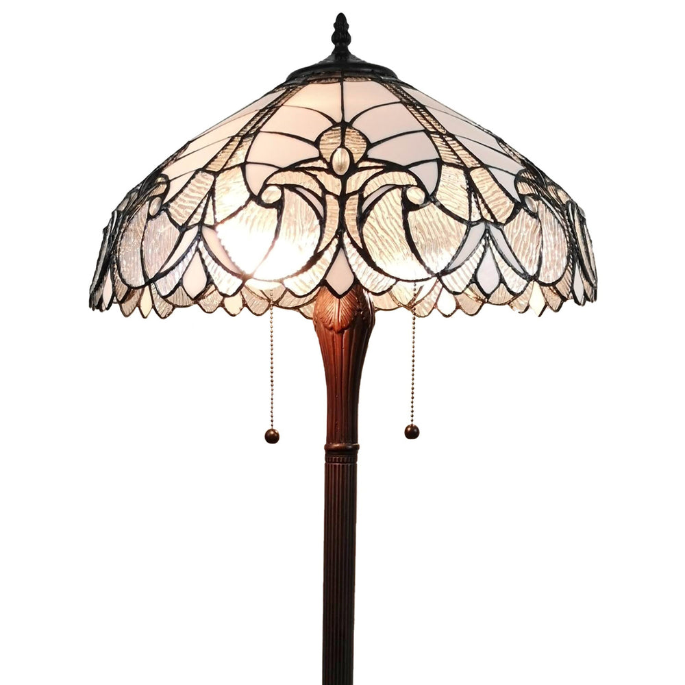 62" Brown Two Light Torchiere Floor Lamp With White Fleur De Lis Stained Glass Dome Shade - Homeroots - Flyclothing LLC