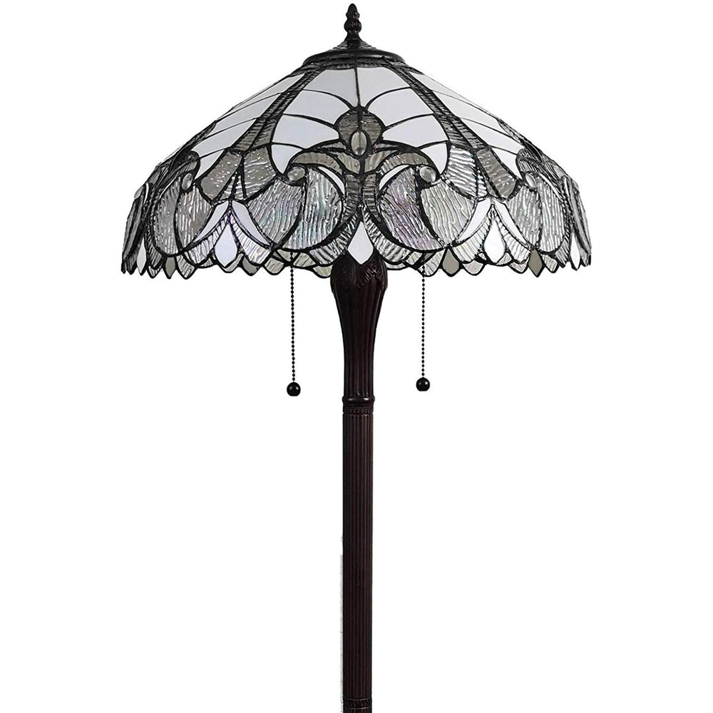 62" Brown Two Light Torchiere Floor Lamp With White Fleur De Lis Stained Glass Dome Shade - Homeroots - Flyclothing LLC