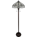 62" Brown Two Light Torchiere Floor Lamp With White Fleur De Lis Stained Glass Dome Shade - Homeroots - Flyclothing LLC