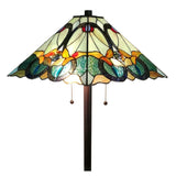 62" Brown Two Light Traditional Shaped Floor Lamp With Brown And Blue Stained Glass Cone Shade - Homeroots