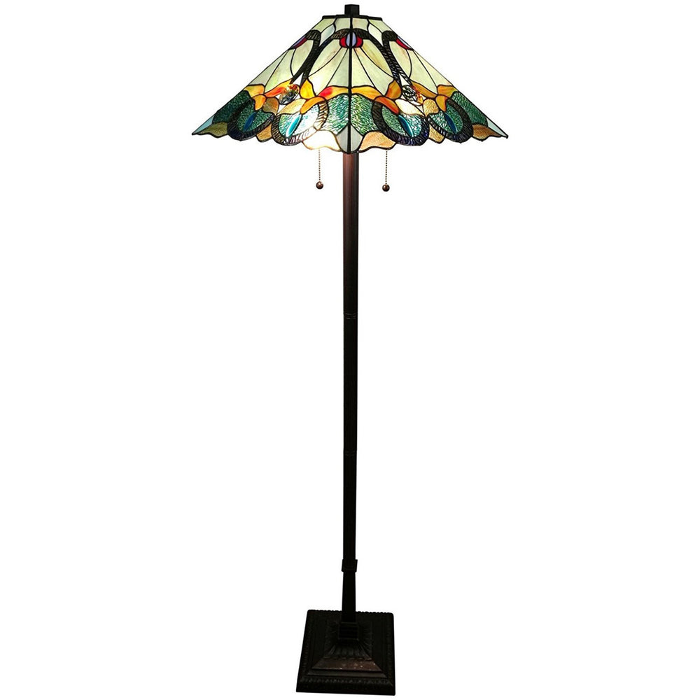62" Brown Two Light Traditional Shaped Floor Lamp With Brown And Blue Stained Glass Cone Shade - Homeroots