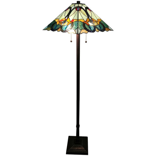 62" Brown Two Light Traditional Shaped Floor Lamp With Brown And Blue Stained Glass Cone Shade - Homeroots