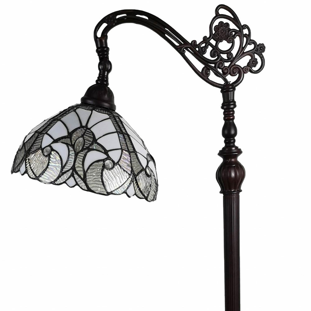 62" Brown Traditional Shaped Floor Lamp With White Stained Glass Bowl Shade - Homeroots - Flyclothing LLC