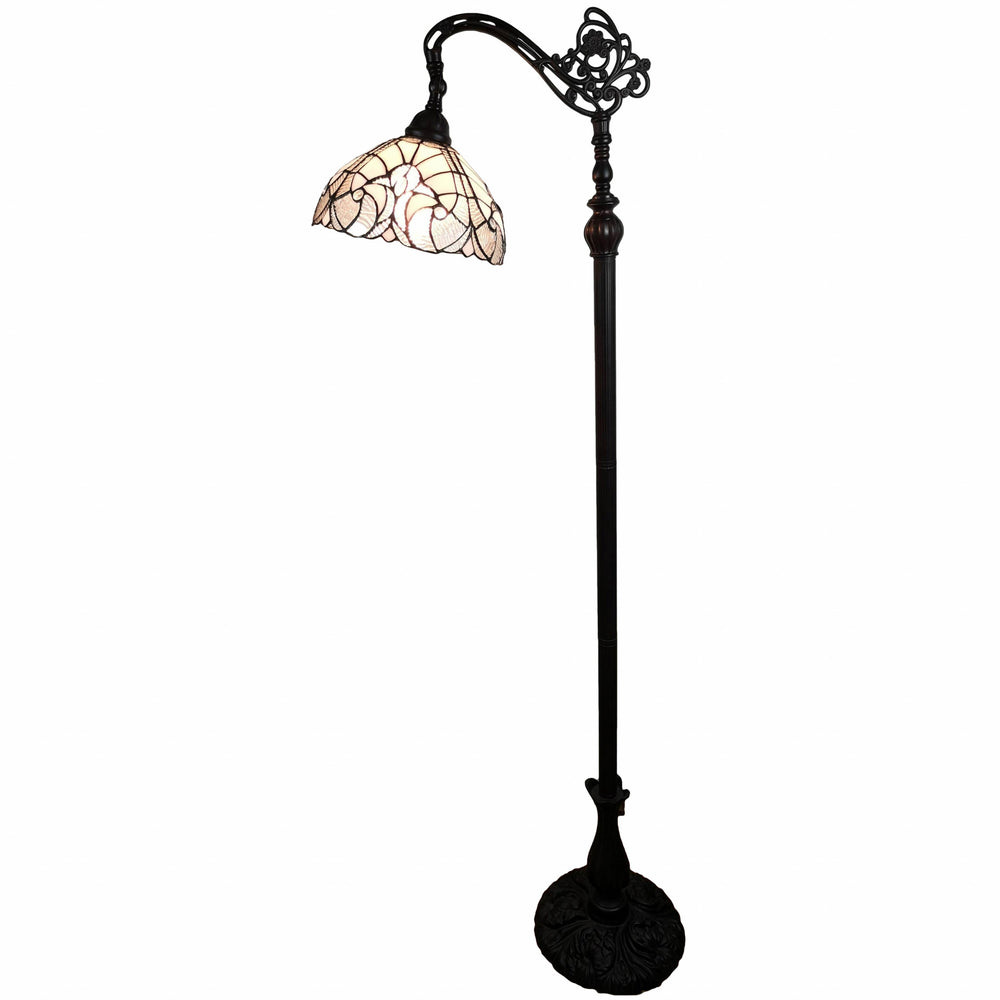 62" Brown Traditional Shaped Floor Lamp With White Stained Glass Bowl Shade - Homeroots - Flyclothing LLC