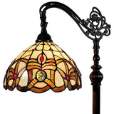 62" Brown Metal Arched Floor Lamp With Amber and Red Flowers Stained Glass Shade - Homeroots - Flyclothing LLC