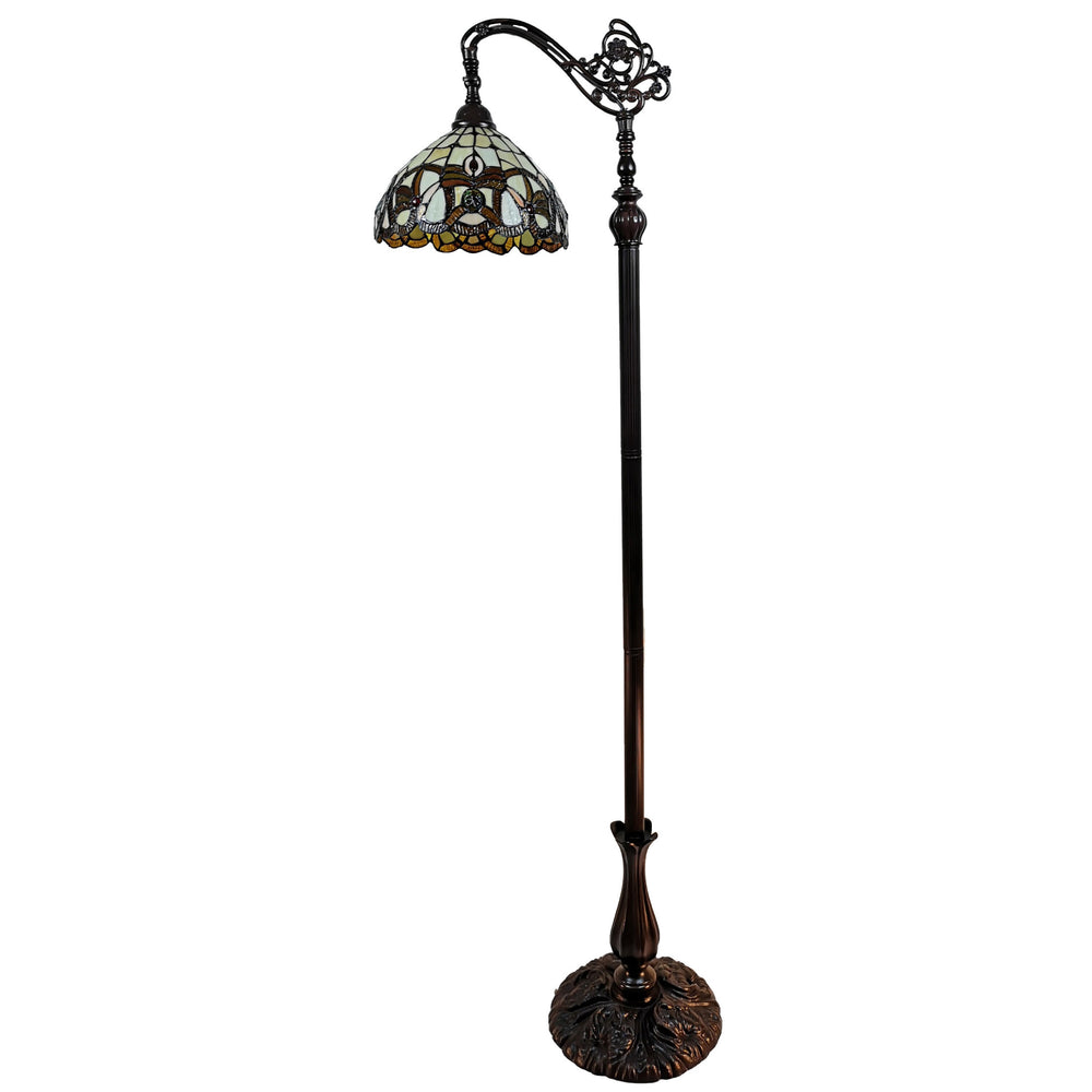 62" Brown Metal Arched Floor Lamp With Amber and Red Flowers Stained Glass Shade - Homeroots - Flyclothing LLC