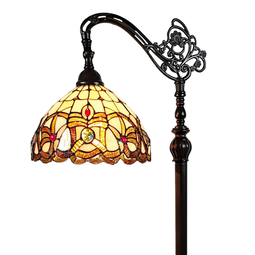 62" Brown Metal Arched Floor Lamp With Amber and Red Flowers Stained Glass Shade - Homeroots - Flyclothing LLC