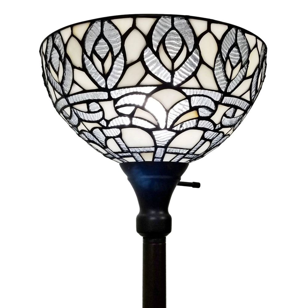 62" Brown Traditional Shaped Floor Lamp With White Peacock Feather Stained Glass Dome Shade - Homeroots - Flyclothing LLC