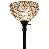 62" Brown Traditional Shaped Floor Lamp With White Peacock Feather Stained Glass Dome Shade - Homeroots - Flyclothing LLC