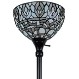 62" Brown Traditional Shaped Floor Lamp With White Peacock Feather Stained Glass Dome Shade - Homeroots - Flyclothing LLC