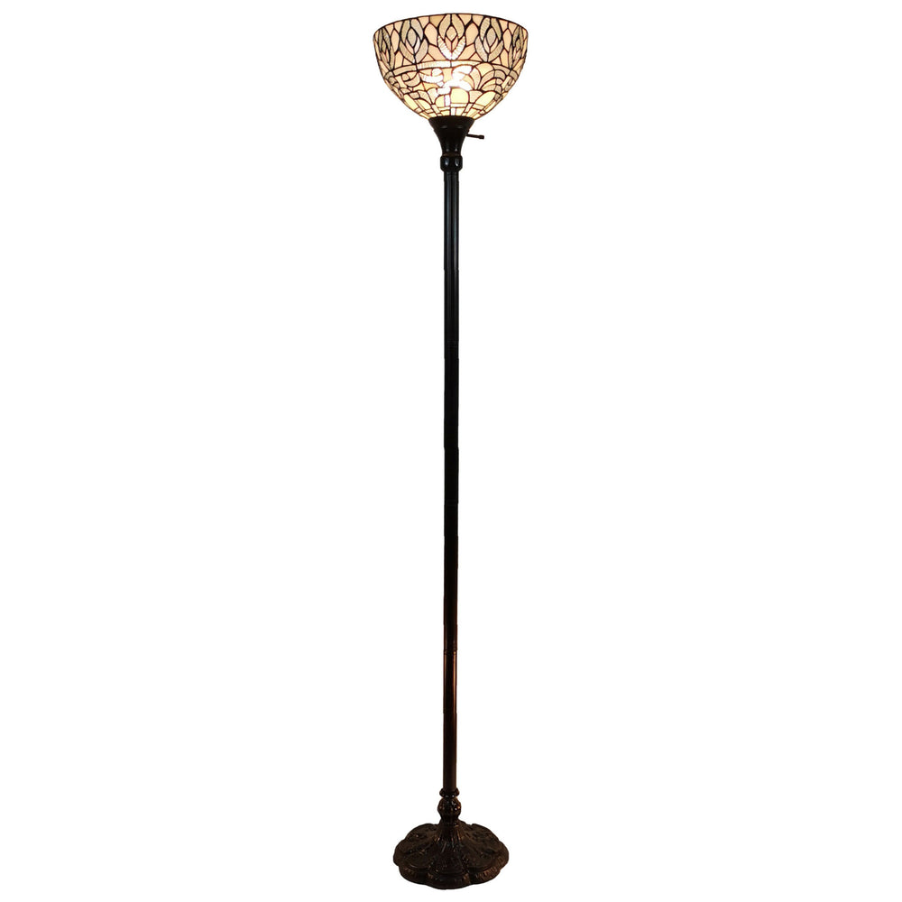 62" Brown Traditional Shaped Floor Lamp With White Peacock Feather Stained Glass Dome Shade - Homeroots - Flyclothing LLC