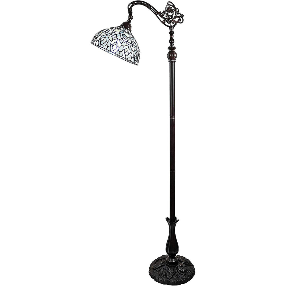 72" Brown Traditional Shaped Floor Lamp With White Peacock Feather Stained Glass Dome Shade - Homeroots - Flyclothing LLC