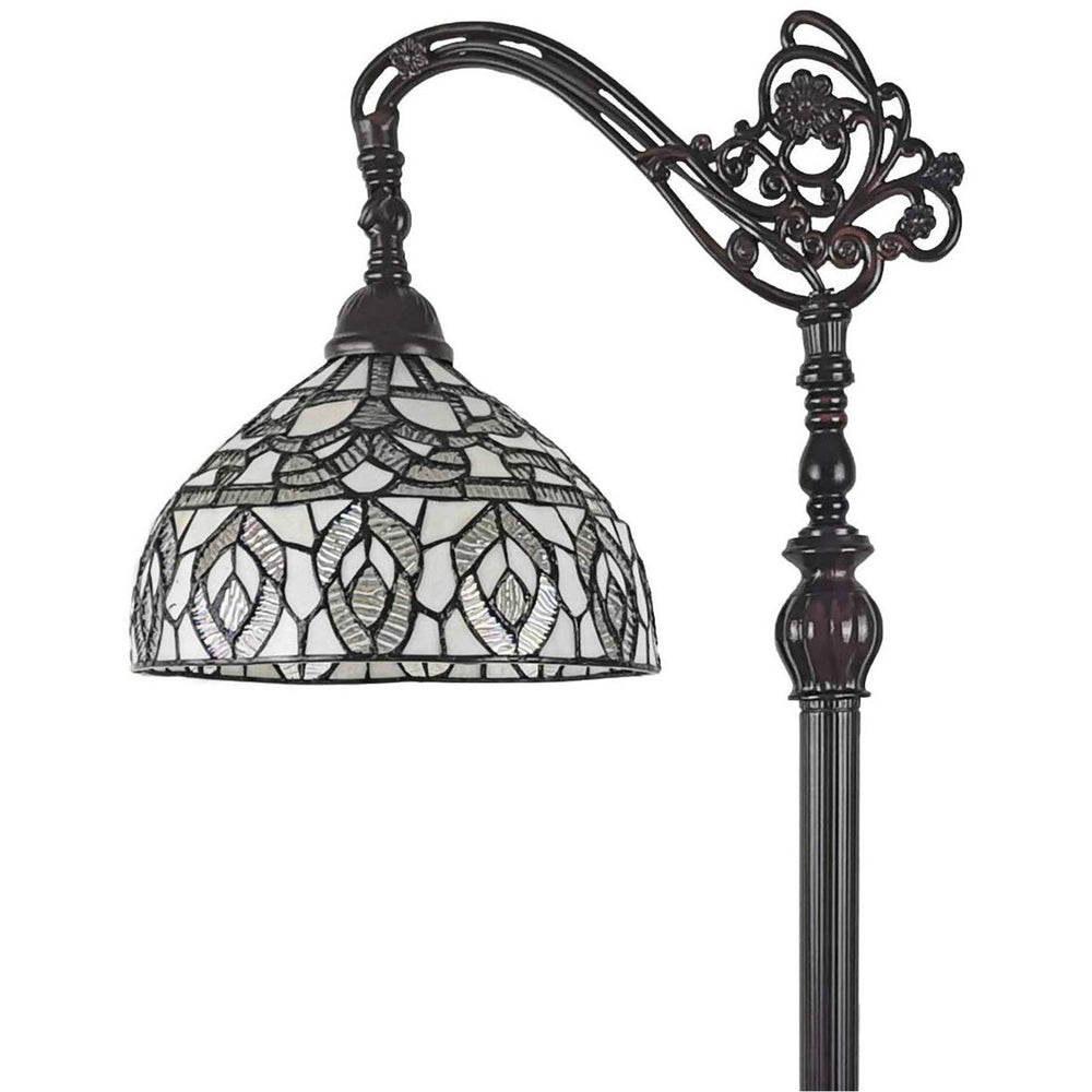 72" Brown Traditional Shaped Floor Lamp With White Peacock Feather Stained Glass Dome Shade - Homeroots - Flyclothing LLC