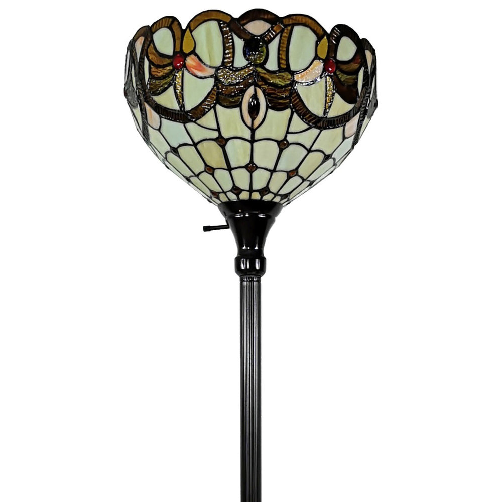62" Brown Traditional Shaped Floor Lamp With White And Brown Stained Glass Bowl Shade - Homeroots - Flyclothing LLC
